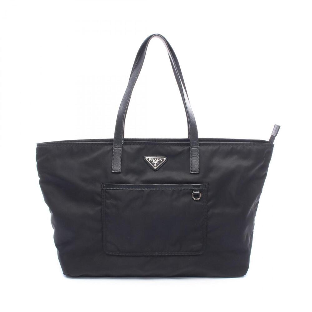 Prada VELA Tote Bag Handbag Nylon Saffiano Leather Women's Black 1BG052